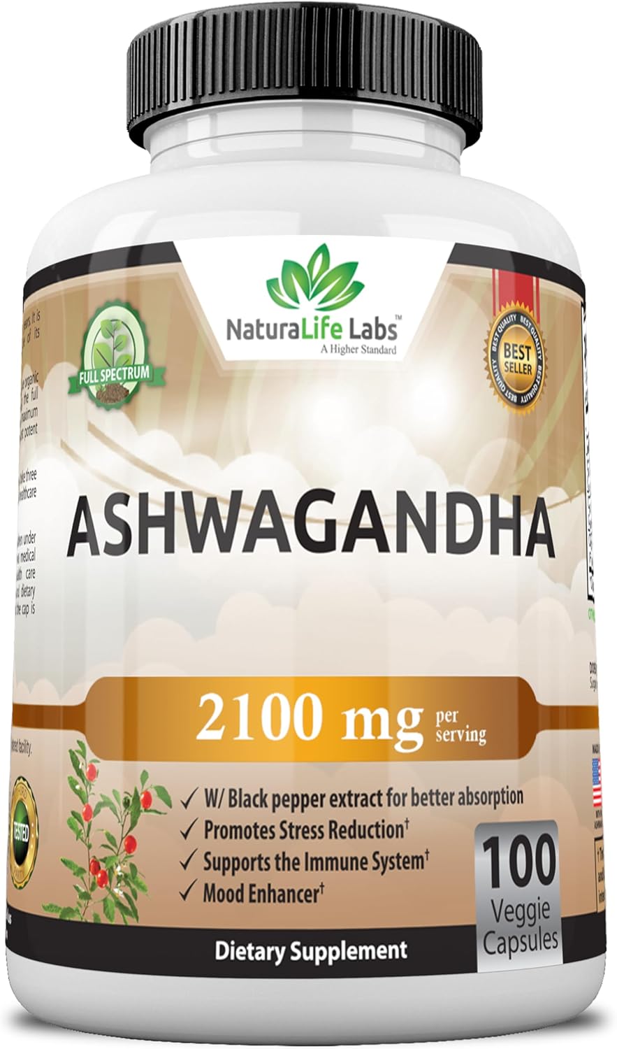 NaturaLife Labs Organic Ashwagandha 2,100 mg - 100 Veggie Capsules