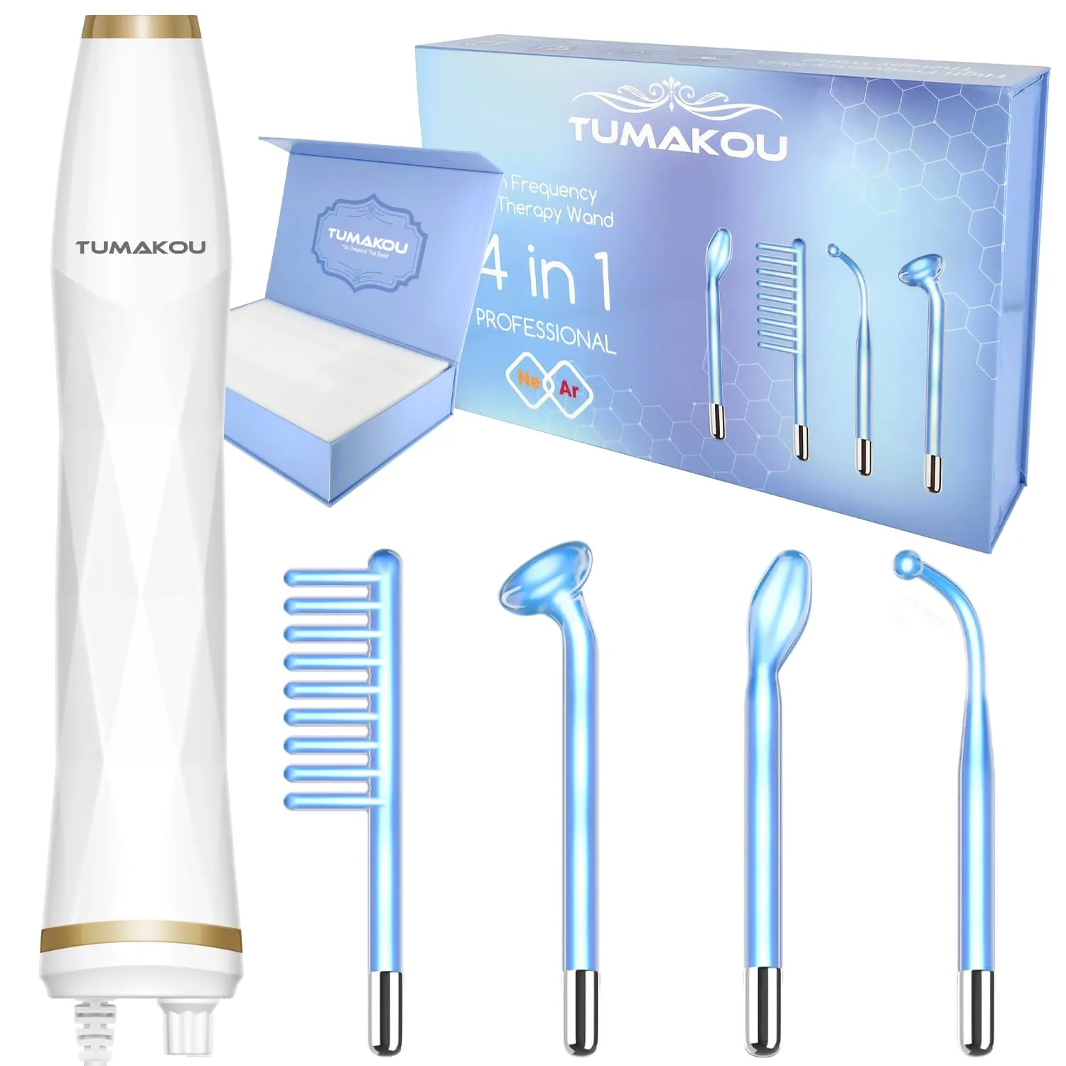 TUMAKOU Blue High Frequency Facial Wand - Portable High Frequency Machine
